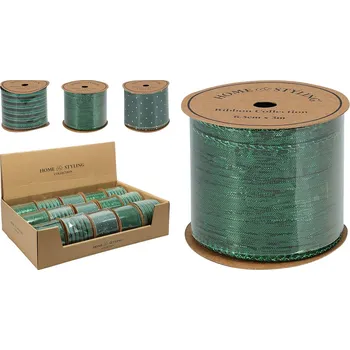 Stuha Dekorační stuha 63x3000 mm, zelená (mix 3 vzorů, cena /1 ks)