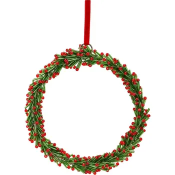 Vánoční dekorace Skleněný vánoční věnec 15 cm na zavěšení, zeleno-červený kruh