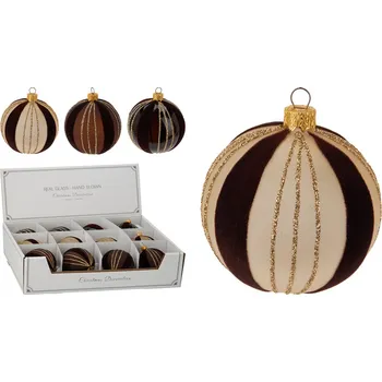 Vánoční ozdoba Vánoční koule 80 mm hnědá, zlatý třpytivý dekor (mix 3 barev, cena /1 ks)