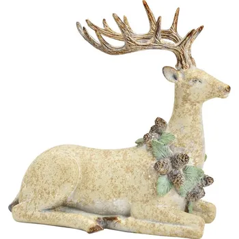 Soška jelena s věncem s borovicovými šiškami 30x11x29 cm, přírodní barva