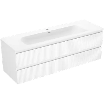 Koupelnový nábytek Mexen Rivel koupelnová skříňka 140 cm s umyvadlem Vela, 2 zásuvky, drážkovaná, bílá matná - 91A20-14047-2-BFF01-W23M01 Skříňky s umyvadlem