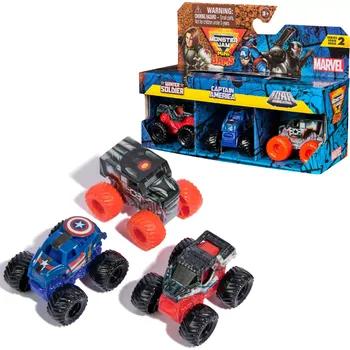 Figurka Monster Jam Mini Jams – sada 3 mini trucků MARVEL: Winter Soldier, Captain America, War Machine