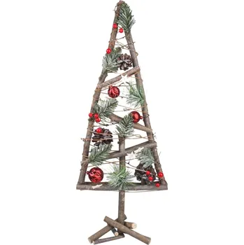 Vánoční dekorace Vánoční dřevěný strom s červenými doplňky 57 cm