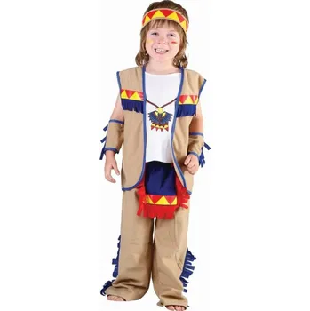 Karnevalový kostým Dětský indiánský kostým (košile s vestou, kalhoty, čelenka, rukávy), velikost 92/104 cm