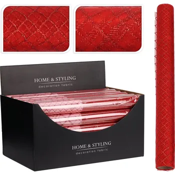 Organza látková 36,5x200 cm - mřížový vzor, červená barva