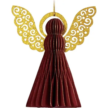 Vánoční dekorace Dekorace červený anděl (2 ks), papír + PET, závěsná, 10 cm