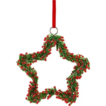 Vánoční dekorace Skleněný vánoční věnec 20 cm na zavěšení, zeleno-červená hvězda