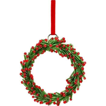 Vánoční dekorace Skleněný vánoční věnec 9 cm na zavěšení, zeleno-červený kruh