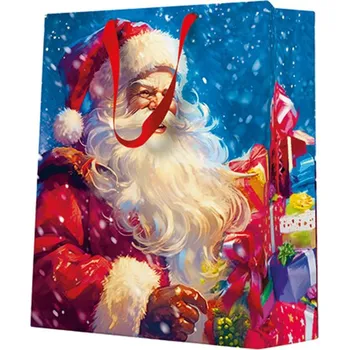 Dárková taška stredne velká - Santa Claus with gift boxes 20x10x25 cm