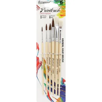 Umělecký štětec Sada plochých a kulatých štětců (6 ks) na blistru