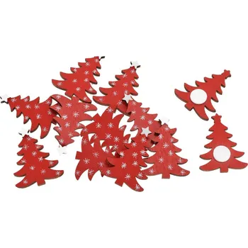 Dekorace, dřevěná, samolepící, STROMEČKY, červené, 3x4cm, 12ks/bal.