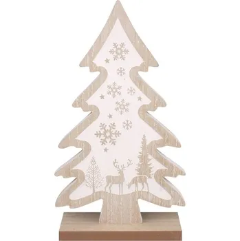 Vánoční dekorace Vánoční strom s bílým potiskem dřevěný k postavení 17 x 30 x 5 cm