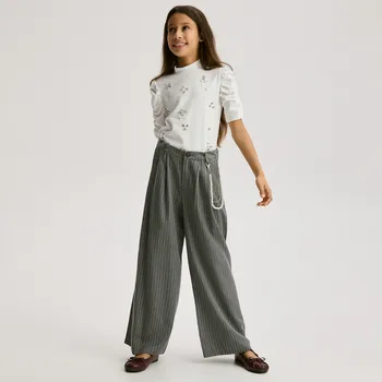 Reserved - Pruhované kalhoty wide leg - tmavě šedá - 068FG-90M - 068FG-90M-128