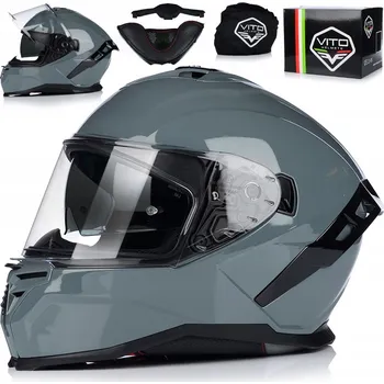 Helma na motorku MOTOCYKLOVÁ PŘILBA | VITO PRESTO | NADO GREY SYSTEM PINLOCK + CLONA ECE 06