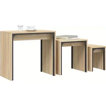 Konferenční stolek Konferenční stolek, sada 3 ks, kov, dřevo, černá, dub sonoma, MANDY