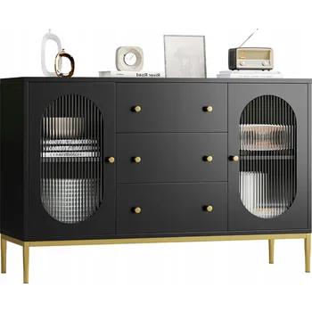 Komoda Kredenc Komoda Kuchyňská Elegantní Vintage Zásuvky Dveřička Prosklená