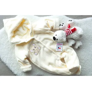 Kojenecká kombinéza AMÁLKA Zateplená kojenecká kombinéza svetrovina s chlupatkou, krémová Velikost: 62-68