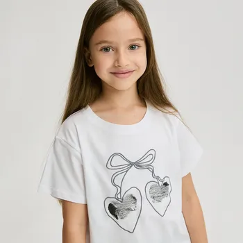 Dětská móda Reserved - Tričko s flitrovým zdobením - krémová - 493FT-01X - 493FT-01X-U15