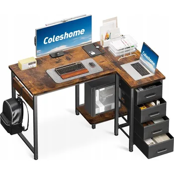 Psací stůl ROHOVÝ PSACÍ STŮL L, SILNÝ, HERNÍ, ERGONOMICKÝ SE 4 ZÁSUVKAMI 100X70 HNĚDÝ