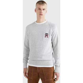 Pánský svetr Tommy Hilfiger pánský světle šedý svetr TH Monogram 20009809-8720641490535