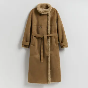 Dámský kabát Reserved - Dvouřadý kabát s kožíškem - béžová - 723HD-80X - 723HD-80X-M