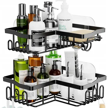 Drátěná police ROHOVÁ POLIČKA DO SPRCHY ELEGANTNÍ, VYSOKÁ KVALITA, ODOLNÉ LEPIDLO, ČERNÁ