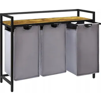 Koš na prádlo Tříkomorový koš na prádlo s poličkou, rustikální styl Loft, 120 l