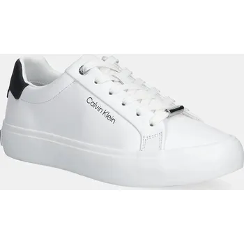 Dámské tenisky Kožené tenisky Calvin Klein VULC LACE UP LTH/MOIRE BT HW0HW02747 bílá 00X, EUR 39