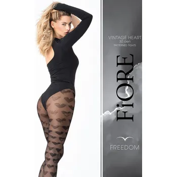 Dámské punčochy Silonkové punčocháče Fiore Vintage Heart 30 DEN G6072 Barva: Černá, Velikost: 3-M