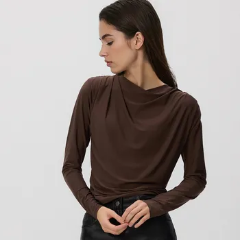 Reserved - Halenka s vycpávkami na ramenou - tmavě hnědá - 656IU-89X - 656IU-89X-XS