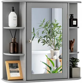 Koupelnový nábytek KOUPELNOVÁ SKŘÍŇKA SE ZRCADLEM ZÁVĚSNÁ 4 POLICE UZAVŘENÉ 6 OTEVŘENÝCH PROSTORNÁ