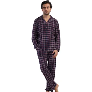 Pánské pyžamo Pánské pyžamo tmavě modré s červeným a šedým kárem dlouhý rukáv 1P2009 modrá xxl