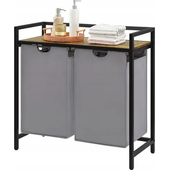 Koš na prádlo Koš na prádlo dvoukomorový rustikální Loft s poličkou 95L