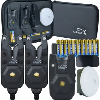 Zabezpečení domácnosti Rybářský signalizátor záběru Hokkaido sada 2+1 s lampičkou a bateriemi