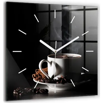 Hodiny Skleněné hodiny s potiskem tichý klasický nástěnný Šálek kávy 60x60