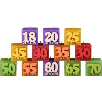 Svíčka Kostka Narozeninová čísla 53 mm dřev.aplikace vonná svíčka mix