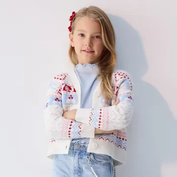 Dívčí svetr Reserved - Kardigan s vánočním motivem - krémová - 826FH-01X - 826FH-01X-164