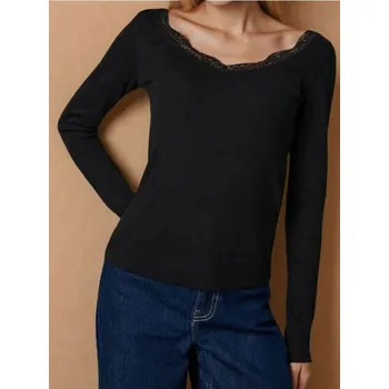 Dámské tričko Sinsay - Tričko s dlouhými rukávy - černá - 484EU-99X - 484EU-99X-XL