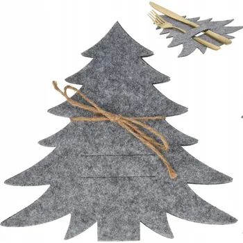 Vánoční dekorace POUZDRO NA PŘÍBORY VÁNOČNÍ OBAL ŠEDÝ VÁNOČNÍ STROMEK NA STŮL 4 KS