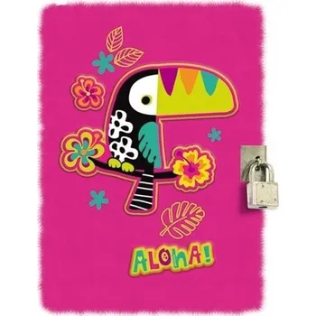 Zápisník PLYŠOVÝ PAMÁTNÍK S VISACÍM ZÁMKEM - PAPOUŠEK, MĚKKÁ VAZBA A5, ST.MAJEWSKI