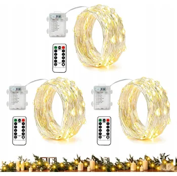 Vánoční dekorace DRÁTKOVÉ SVĚTELNÉ ŘETĚZY 50 LED NA BATERIE - TEPLE BÍLÁ - MIKRO SVĚTÝLKA NA STROMEČEK