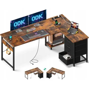 Počítačový stůl ROHOVÝ HERNÍ STŮL SE 4 ZÁSUVKAMI TVAR L DOMÁCÍ KANCELÁŘ OTOČNÝ