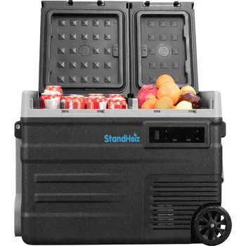 Autochladnička PŘENOSNÁ KOMPRESOROVÁ LEDNICE 50L 12-24V 230V ČERNÁ DVOUKOMOROVÁ STANDHEIZ