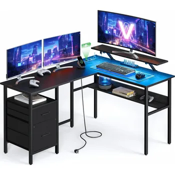 Počítačový stůl ROHOVÝ HERNÍ STŮL SE 2 ZÁSUVKAMI TVAR L HOME OFFICE PRACOVNÍ STANICE