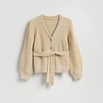 Dámský svetr Reserved - Kardigan s metalizovanou nití - pšeničná - 553GC-12X - 553GC-12X-M