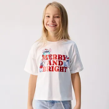 Dětská móda Reserved - Vánoční tričko Lilo & Stitch - krémová - 512FT-01X - 512FT-01X-116