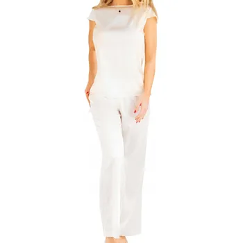 Dámské pyžamo PYŽAMO Set Lombok XXL 2XL Ecru Dlouhé Saténové Dlouhé Kalhoty Halenka Top