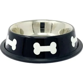Miska pro psa Miska nerez s gumou černá+KOST 0,19l/12cm (144)