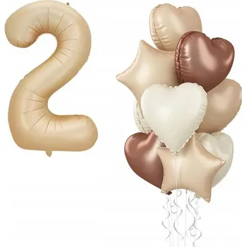 Balónek SET FÓLIOVÝCH BALÓNKŮ ČÍSLICE 2 BOHO SRDCE HVĚZDIČKY béžové hnědé krémové 9s
