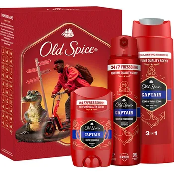 Kosmetická sada Old Spice Captain Xmas dárková sada sprchový gel 250 ml + tuhý deodorant 50 ml + deodorant ve spreji 150 ml
